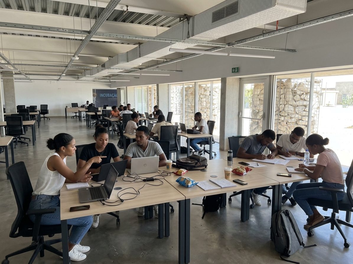 Equipas a trabalhar no espaço de coworking